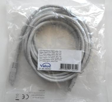 Cat6 UTP PVC szerelt patch kábel 5m szürke